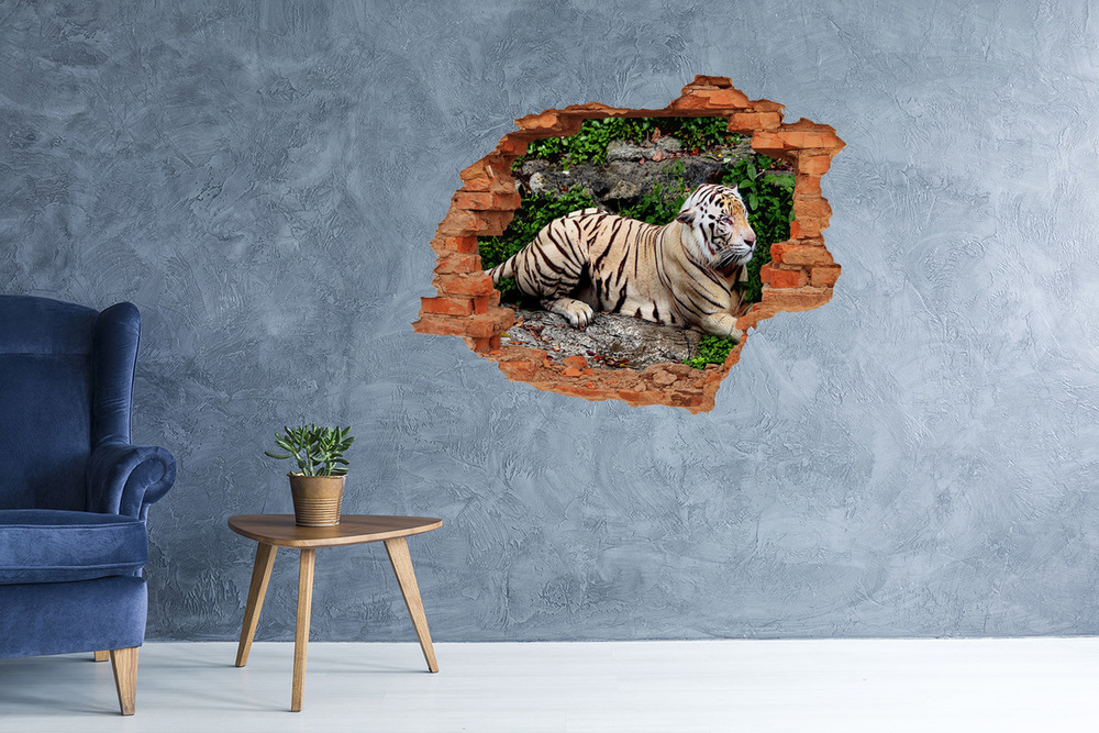 Hole wall sticker Tiger on the rock