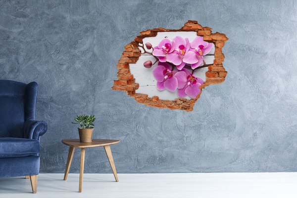 Hole wall sticker Orchid on wood