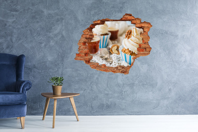 3D wall hole wallpaper Cupcakes