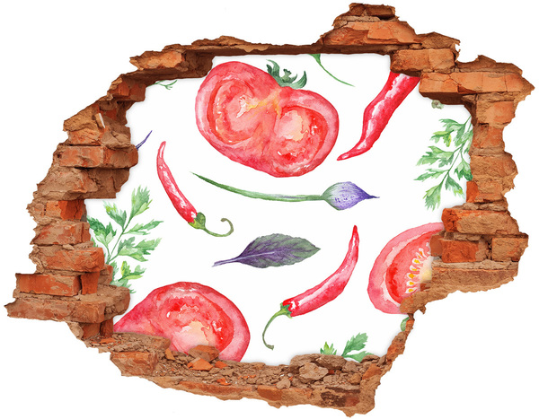 3D wall hole Fruits and vegetables in a hole in the wall