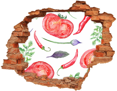 3D wall hole Fruits and vegetables in a hole in the wall