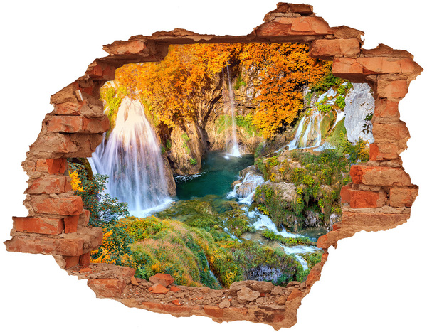 Hole wall sticker Waterfall in autumn