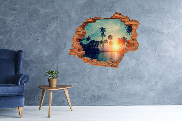 Hole in the wall sticker Sunset palm trees