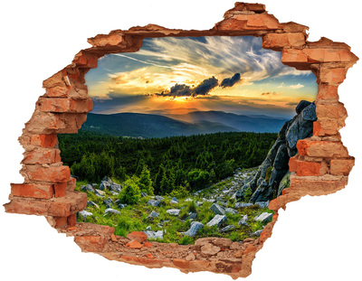 3D wall hole wallpaper Mountain panorama