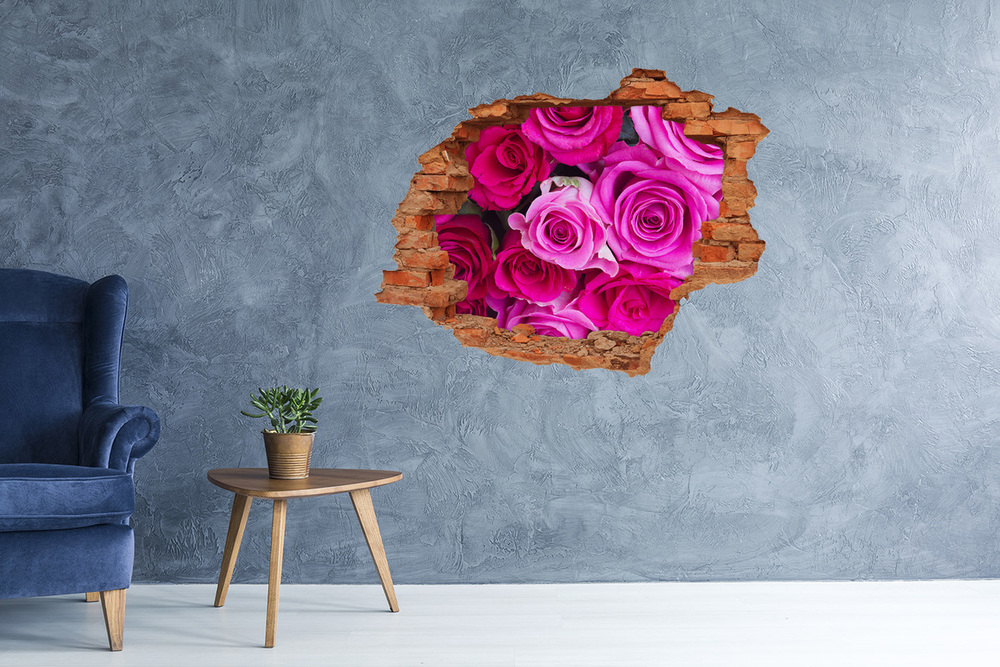 Hole in the wall decal A bouquet of pink roses