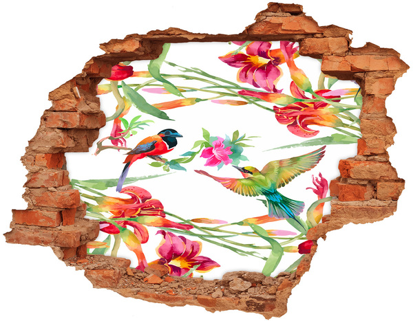 Hole in the wall decal A tropical paradise with birds and flowers