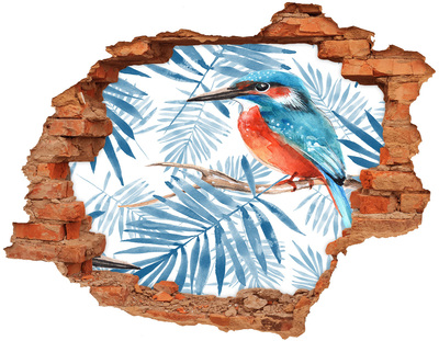 Hole in the wall decal Tropical bird among the leaves