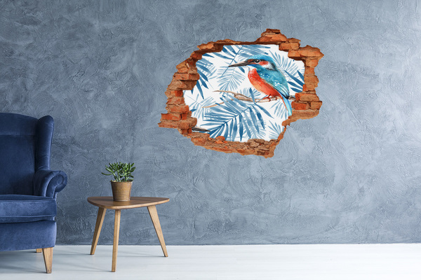 Hole in the wall decal Tropical bird among the leaves