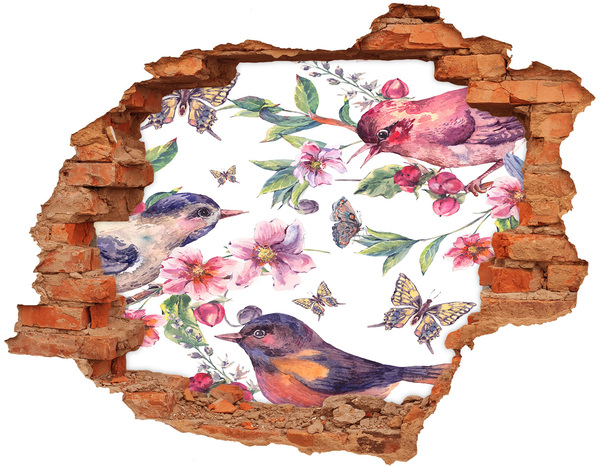 Hole in the wall sticker Birds butterflies cherries