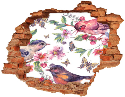 Hole in the wall sticker A floral paradise with birds and butterflies
