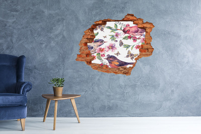 Hole in the wall sticker Birds butterflies cherries