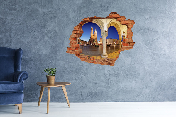 Hole in the wall sticker Krakow's Main Market Square at Night
