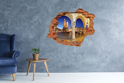 Hole in the wall sticker Krakow's Main Market Square at Night