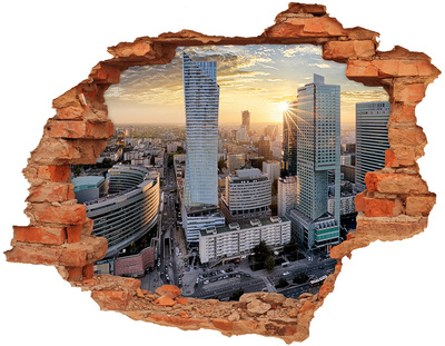 3D wall hole wallpaper View of the city at sunset
