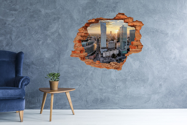 3D wall hole wallpaper View of the city at sunset