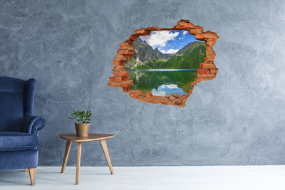 3D wall hole wallpaper Mountain landscape by the lake