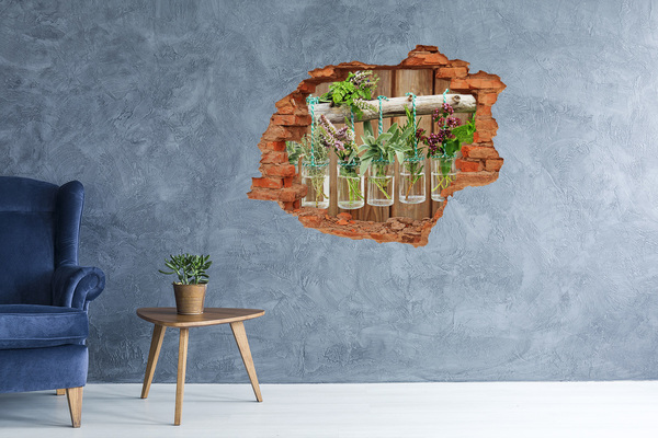 3D wall hole wallpaper Herbs in jars