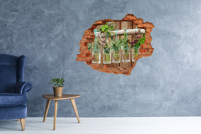 3D wall hole wallpaper Herb garden in jars