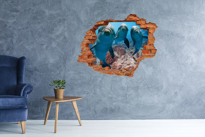 Hole in the wall decal Dolphins in a coral reef