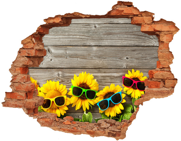 Hole wall sticker Sunflowers in sunglasses