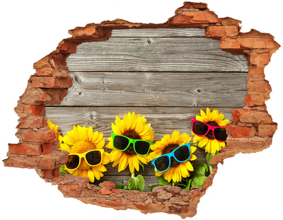 Hole wall sticker Sunflowers in sunglasses