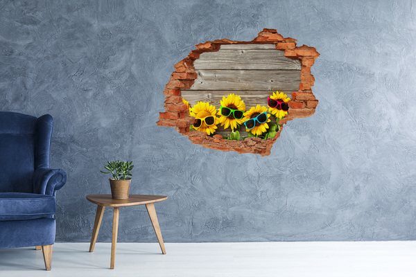 Hole wall sticker Sunflowers in sunglasses