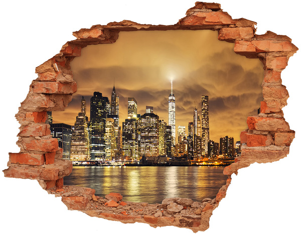 Hole wall sticker New York skyline at night