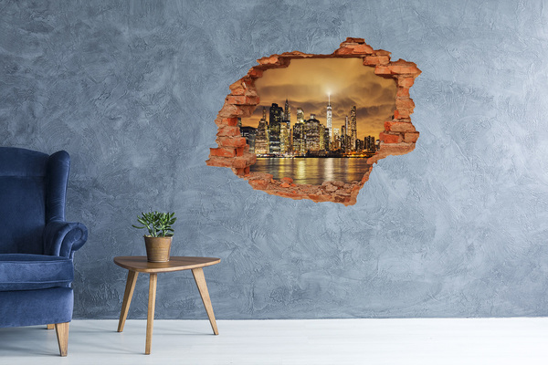 Hole wall sticker New York skyline at night