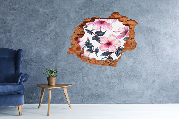 Hole in the wall sticker Hibiscus flowers