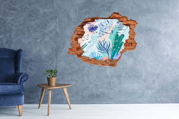 3D wall hole Tropical leaves