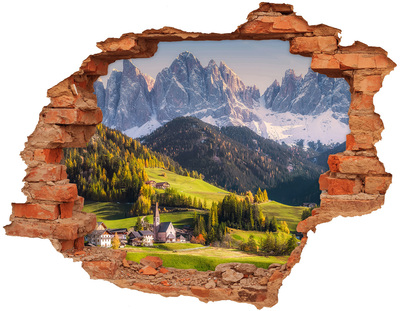 3D wall hole A mountain valley with a picturesque village