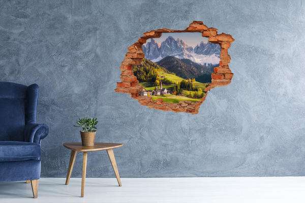 3D wall hole A mountain valley with a picturesque village