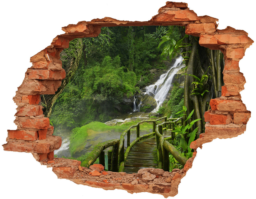 Hole wall sticker Waterfall in the jungle