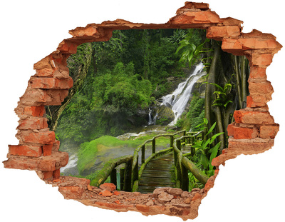 Hole wall sticker Tropical waterfall in the jungle