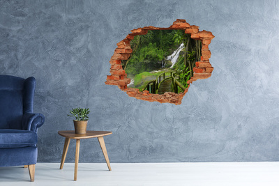 Hole wall sticker Tropical waterfall in the jungle