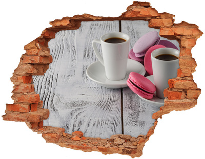 3D wall hole Coffee paradise with macaroons