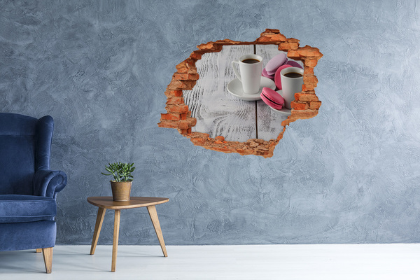 3D wall hole Coffee paradise with macaroons
