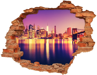 Hole wall sticker New York at dusk