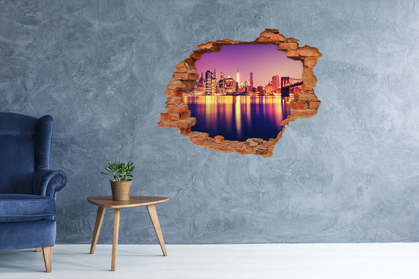 Hole wall sticker New York at dusk