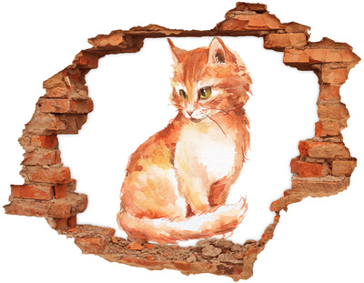 Hole wall sticker Red Cat