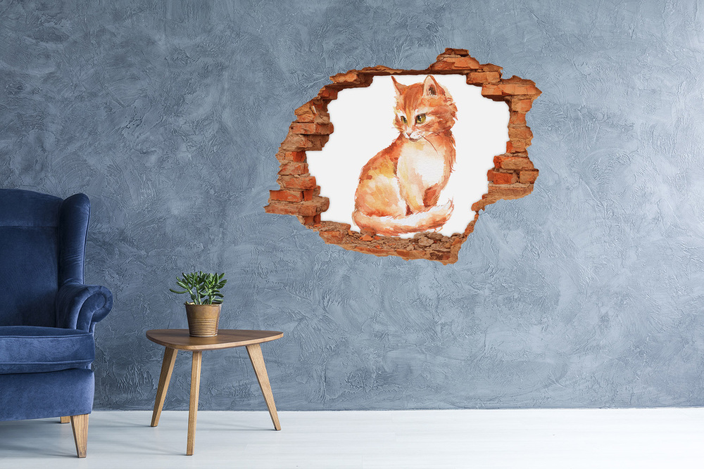 Hole wall sticker Red Cat