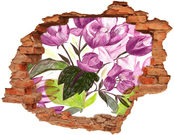 Hole wall sticker Flower garden behind the wall