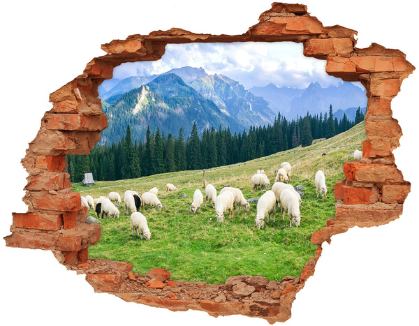 Hole in the wall decal Mountain landscape with sheep