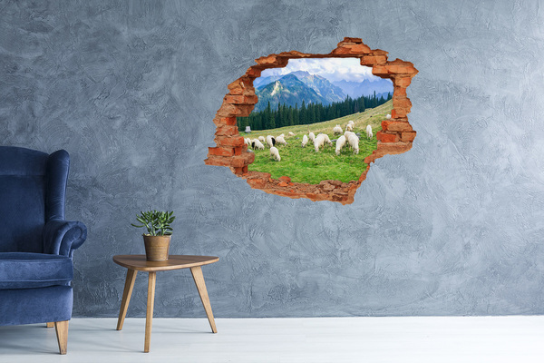 Hole in the wall decal Mountain landscape with sheep
