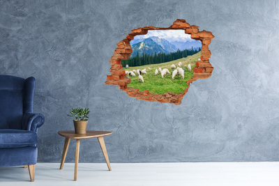 Hole in the wall decal Mountain landscape with sheep