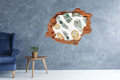 Hole in the wall sticker Ethnic feathers