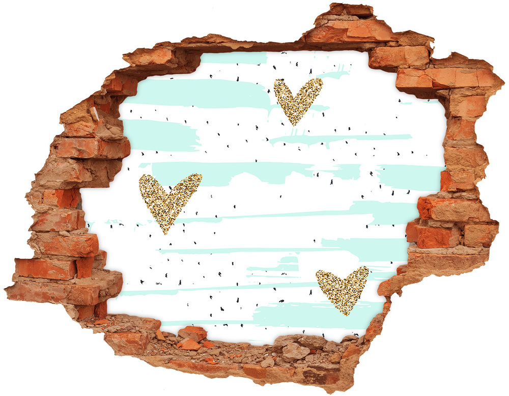 Hole in the wall decal Golden hearts