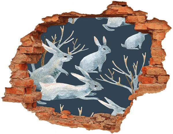 Hole in the wall decal Rabbits in winter