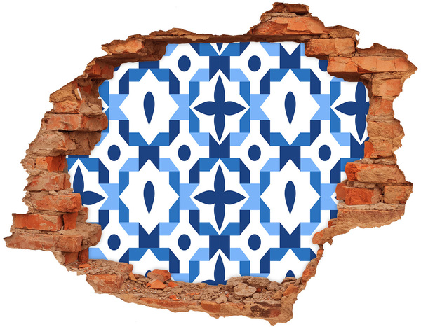 Hole in the wall sticker Blue patterns on the wall