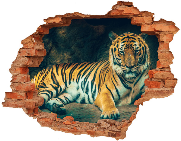 3D wall hole wallpaper Tiger in a Hole in the Wall